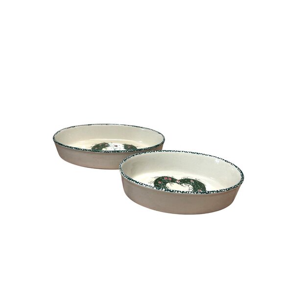 Set Of 2 Ceramic Heart Design Oval Nesting Bowls - Picture 3 of 6